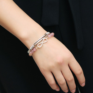 Crystal <b>Bracelet</b> With Pink <b>Beads</b> And Infinity Charm Gold Plated For Women Gift Jewelry - Product Image 1