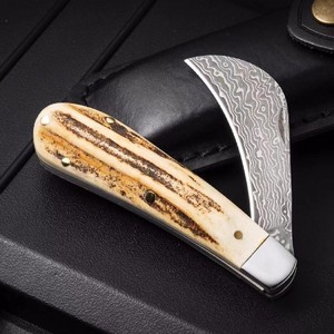 มีดพับ BK Stag Horn Damascus ปรับแต่งได้ ระดับ OEM สำหรับ DIY ใบมีดสแตนเลสคมกริบ ด้ามจับ G10 เหมาะสำหรับตั้งแคมป์และเดินป่า รุ่นที่ 1 - Product Image 2