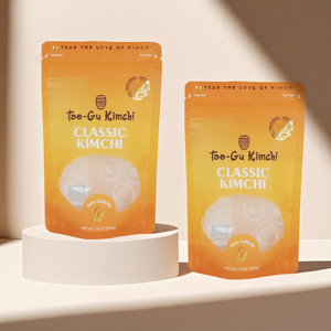 Pochette refermable avec impression personnalisée et marquage à chaud en or avec fermeture à glissière pour emballage alimentaire, sacs à fermeture à glissière avec fenêtre transparente pour Kimchi - Product Image 1