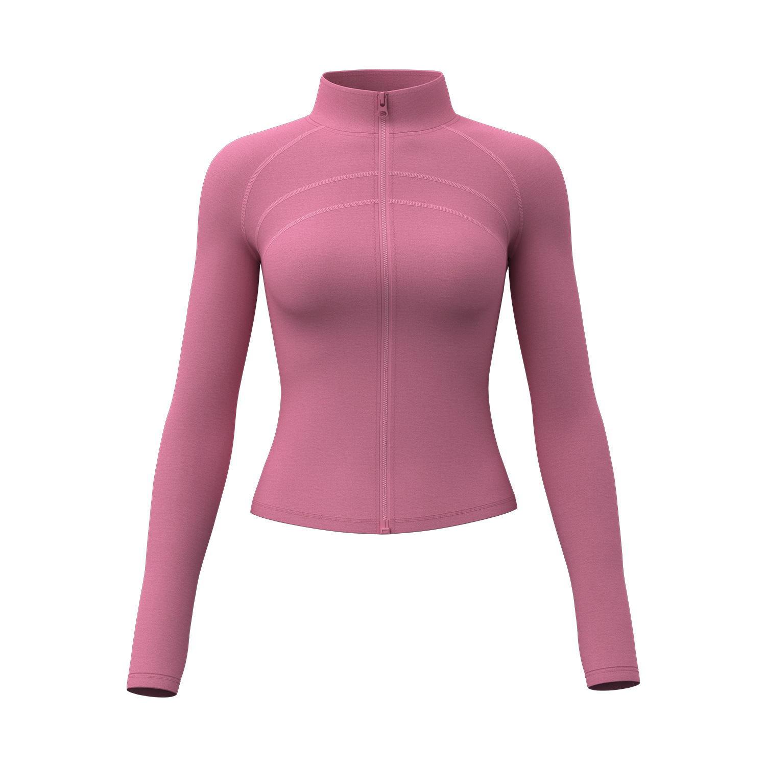 Women's Blended Chemical Fiber Fabric Yoga Sports Top Breathable Quick Dry Elastic Waist Stand Collar Zipper Long Sleeves Thumb
