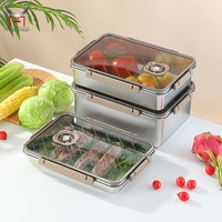 Boîte de conservation alimentaire sous vide en acier inoxydable 304, hermétique, anti-fuite, grande capacité, pour réfrigérateur, viande et fruits