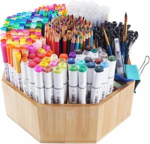 Stifthalter aus Bambus, drehbarer Kunst-<span class=keywords><strong>Organizer</strong></span>, fasst über 800 Stifte, drehbar für Marker, Pinsel, Schreibtisch-Aufbewahrung, größere Version - Product Image 1