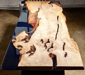 <span class=keywords><strong>Mesa</strong></span> de comedor de río con patas doradas de acero inoxidable, <span class=keywords><strong>mesa</strong></span> de resina <span class=keywords><strong>epoxi</strong></span> transparente, con borde vivo - Product Image 1