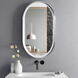 Hiện Đại Hình Bầu Dục LED Thông Minh Gương Thanh Lịch <span class=keywords><strong>Chrome</strong></span> Nhôm Treo Tường Chiếu Sáng Phòng Tắm Gương Cảm Ứng Gương LED Ánh Sáng - Product Image 4