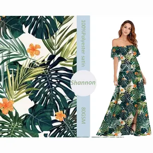 Low MOQ Custom Digital Print 100% Polyester Digital Printing Satin Fabric 75D Sheer Satin Fabric For Women Dresses