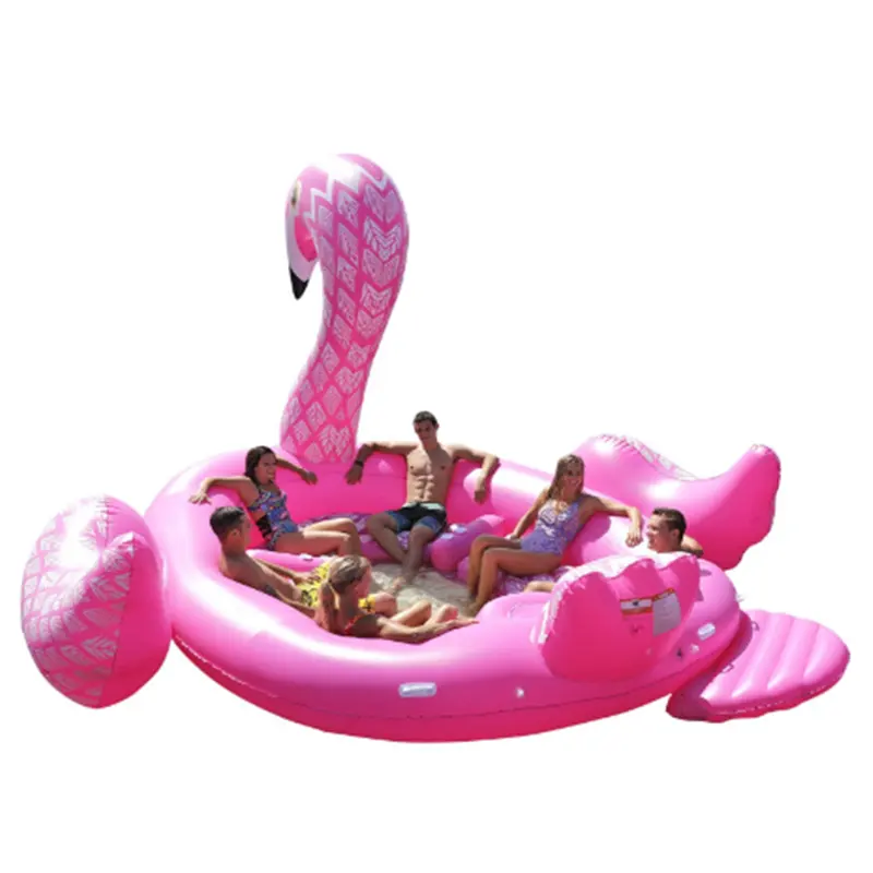 Summer Hot Sale Inflatable Island Floating Raft Water Lounge Boat Lake 6 Person Swan Pool Party Float Flamingo Floating Island