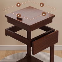 Table d'appoint mobile en bambou avec plateau rabattable, table de chevet, meuble de rangement à petites roulettes pour salon et chambre, mobilier de salon