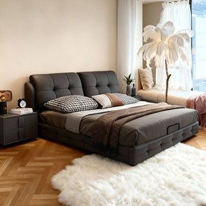 <span class=keywords><strong>Lit</strong></span> plateforme capitonné à double grille, entièrement rembourré, avec cadre <span class=keywords><strong>de</strong></span> sommeil intégré et enveloppant, idéal pour chambre principale, villa, appartement - Product Image 1