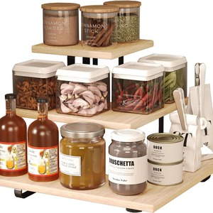 Wooden Storage <b>Rack</b> 3 Tier Natural Wood Color Standing Type Multifunctional Kitchen Countertop <b>Shelf</b> - Product Image 5