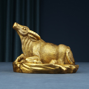 Copper Ox Figurine Yellow Single Piece Feng Shui <b>Desk</b> Decor Home Office Gift Chinese New Year - Product Image 3