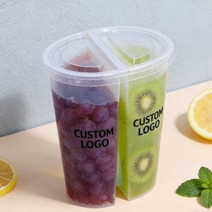 Vaso de Plástico Desechable 2 en 1 de Pared Simple con Doble Compartimento, 90 mm de Diámetro, 350 ml, para Jugo con Hielo para Café - Product Image 5