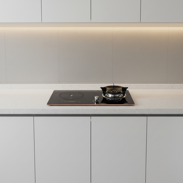Built-in Hybrid Gas Electric Induction Cooktop 76cm Tempered Glass Surface Energy Efficiency A+ Knob Touch Household Table