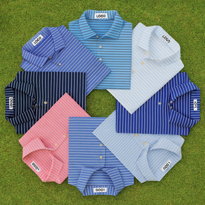 Custom 92 Polyester 8 Spandex Polo Shirts Men's Striped Pattern logo Men's Short Sports T-shirt Golf Polo T-shirt
