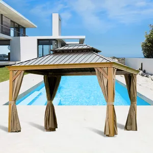 Venta al por mayor de la fábrica de jardín de aluminio Gazebo de lujo impermeable techo Gazebo al aire libre