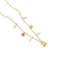 Collier élégant Gaovo multi-pendentifs en forme de cœur de cerise, fleur et perle, en acier inoxydable, chaîne de clavicule, bijoux de mode pour femmes