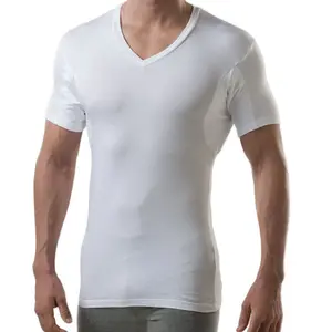 맞춤 로고 모델 짧은 소매 v 넥 슬림 피트 티 Sweatproof Undershirt 티셔츠 겨드랑이 패드 남성 모달 tshirt