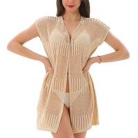 Robe de plage en maille tricotée pour femme grande taille, 100 % polyester, longueur midi, idéale pour les vacances et comme cache-maillot de bain.