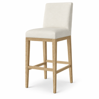 Tabouret de bar rembourré avec pieds en bois massif, assise et dossier en tissu tissé ivoire, chaise de bar sans accoudoirs pour îlot de cuisine