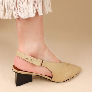 Sandalias de Mujer con Punta en Pico y Trenzas, 100% Cuero de Becerro, Tacón Bajo de 4.5cm, Cómodas y de Lujo, Tacón Grueso, Sandalias de Fábrica para Dama - Product Image 5