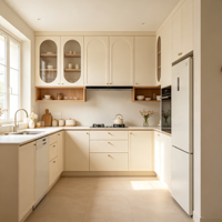 Meubles de cuisine modulaires modernes couleur crème avec armoires vitrées cintrées pour projets de décoration d'appartements