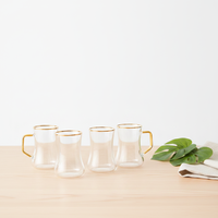 Service à thé 12 pièces en porcelaine fine 180cc avec verres à thé, tasses et soucoupes, avec détails dorés