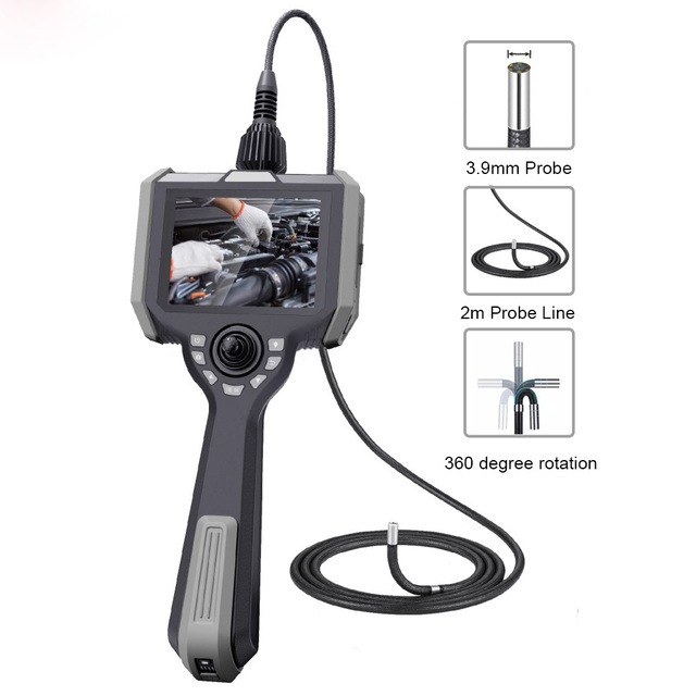 3.9mm Articulated Industrial Borescope Endoscope Mini Camera HD 720P Analog 5-inch Screen 360 Articulation IP67 SD Card