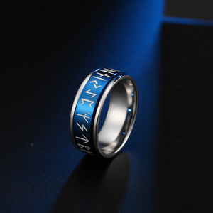 Anillo Giratorio de Acero Inoxidable de 8mm con <span class=keywords><strong>Runas</strong></span>, Estilo Nórdico Vintage, Anillo Luminoso Vikingo de Acero de Titanio para Hombre - Product Image 4