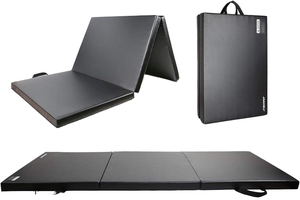 Estera de ejercicio de espuma gruesa de tres pliegues de nailon/cuero personalizada de fabricante 6 'x 2' con borde y asas para gimnasia - Product Image 2