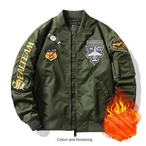 جاكيت طيار جديد بالجملة للرجال مقاس كبير من جلد الغنم الثقيل مع تطريز، معطف بيسبول كبير الحجم - Product Image 5