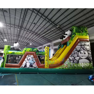 Castillos inflables de panda con tobogán para niños, modelo Pandas orias csuszda es ugralo akadalypalya, con pista de obstáculos. - Product Image 5