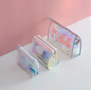 Benutzer definierte Damenmode Transparente PVC Laser Wasserdichte Kosmetik tasche Tragbare Reise Make-up Geldbörse Bad Wasch beutel