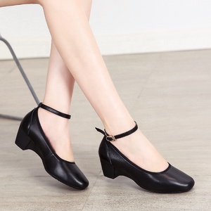 <span class=keywords><strong>Chaussures</strong></span> <span class=keywords><strong>de</strong></span> bureau en cuir noir pour femmes avec talons épais, bout carré, confortables, respirantes et souples pour les trajets quotidiens en été, hiver, automne - Product Image 3