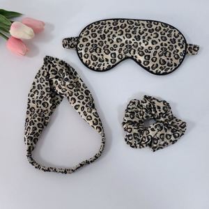 Leopard Print Satin <b>Sleep</b> Set <b>Mask</b> Hair Scrunchy Headband Soft Eye Cover for Travel, Nap & Night Sleeping - Product Image 2
