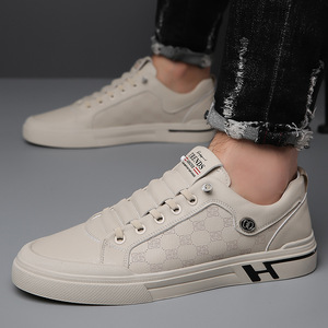 <b>White</b> Men's Sneakers Casual Athletic Shoes Leather Rubber Outsole Anti Slip Low <b>Heel</b> Trendy Design For Leisure Wear - Product Image 4