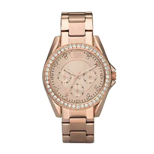 Bom relógio de liga de quartzo, mulheres relógios de marca de diamante rosa de ouro personalizável à prova d' água