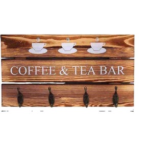 Hanging rack with 4 coffee cup <b>hooks</b>, wooden cup organizer, suitable for home and <b>kitchen</b> display, brown. - Product Image 5
