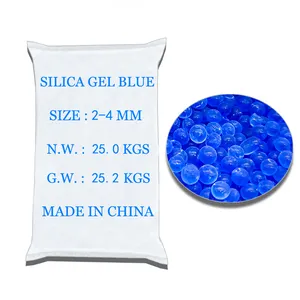 25kg/saco dessecante de sílica gel com mudança de cor azul, matéria-prima 2-4mm, teor de umidade 3%, absorção de umidade 20%, fábrica