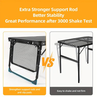 Mesa plegable para asar al aire libre con malla metálica, ligera, expandible, estilo maleta.