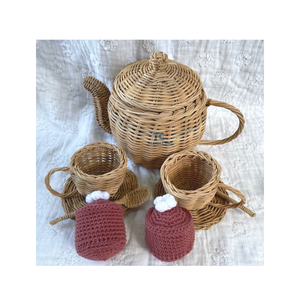 Haute qualité rotin théière ensemble rotin jouets voiture durable écologique jouet enfants enfant en bas âge semblant jouer pépinière Boho jouet - Product Image 1