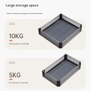 Tiroir de cuisine moderne à glissière semi-sortante, petit panier de rangement multifonctionnel pour armoire, idéal pour épices, snacks et rangement d'angle, réglable pour salle à manger - Product Image 2
