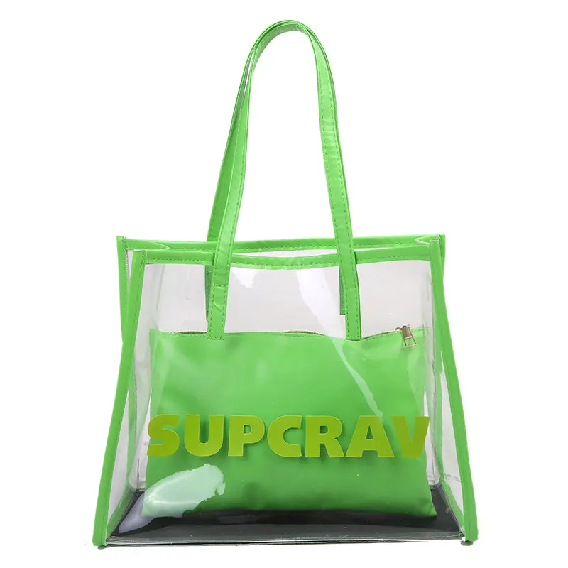 Wholesale New design organizer factory direct PVC clear transparent waterproof popular fashion travel shopping tote bag