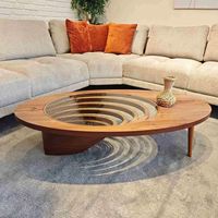Table basse moderne pour petit appartement, en bois massif original, luxe léger, haut de gamme, forme ovale créative, pour salon et salle à manger