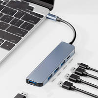 Adaptor Splitter tipe C, adaptor Splitter Tipe c 5 in 1USB Hub kecepatan tinggi 5 Port USB 3.0 Hub Tipe C ke USB 3.0 + USB 2.0*3 + PD100W
