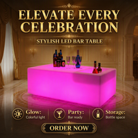 Table de bar LED rectangulaire lumineuse avec seau à glace intégré et rainures pour refroidir bière et vin, idéale pour les soirées