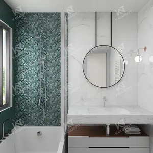 Kewent Visgraat Geglazuurde Groene Marmeren Stenen Tegel Voor Badkamer En Toilet