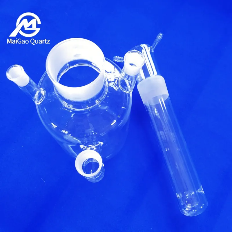 透明化学反応教育機器ガラス反応ボトル多口石英ガラス反応器蒸留ボトル