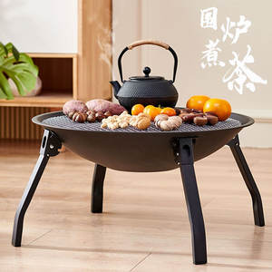 Grande table de barbecue au charbon de bois avec foyer 55x55x28cm, portable, pliable, résistante à la chaleur, pour intérieur et extérieur, pour le thé, la cuisson et la rôtisserie - Product Image 1