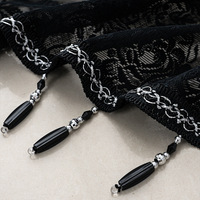 Voilage de rideau fini en dentelle noire, style moderne, tendance transfrontalière, petit rideau décoratif de cuisine en polyester à motif floral
