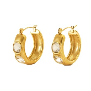 ZOGXIN Huggie Earrings 18K Gold Plated Stainless Steel With Zirconia Inlay Geometric Design Party Jewelry - Product Image 5
