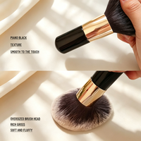 Kuas Blush Sintetis Besar Tunggal dengan Bulu Tebal, Kuas Bedak Multifungsi Hitam, Alat Kecantikan Wajah, Kuas Makeup dengan Gagang Plastik